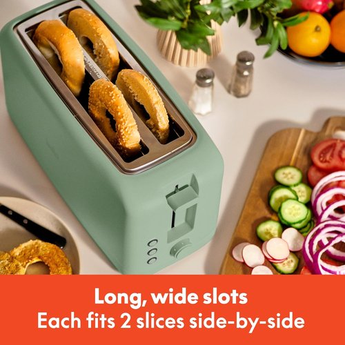 Bella 4-Slice Slim Toaster - 10” Long Slot with 6 Shade Settings & Auto Shutoff | Seaglass Color