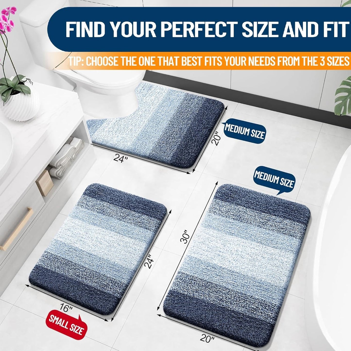 OLANLY Bathroom Rugs - Extra Soft Microfiber Mat with Rubber Backing | Quick Dry, Machine Washable, 30x20, Navy Blue