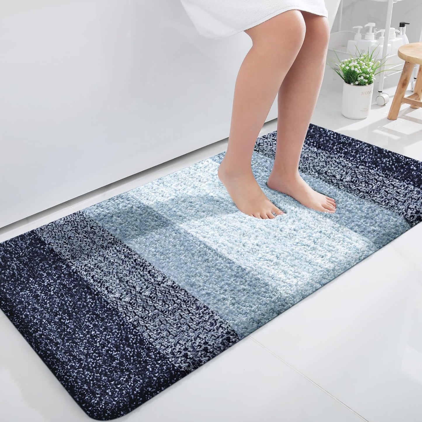 OLANLY Large Bathroom Rugs - Extra Soft Microfiber Mat 40x24 | Quick Dry & Washable, Airy Blue