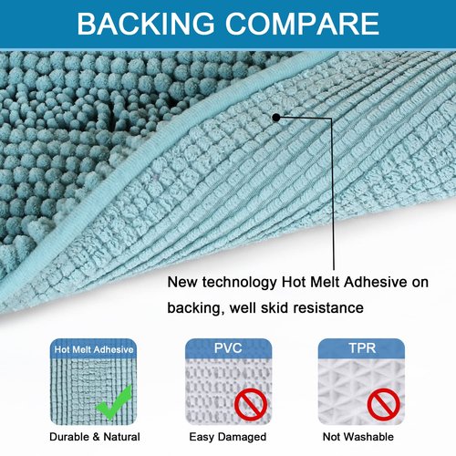 H.VERSAILTEX Bathroom Rugs Bath Mats Sets Super Absorbent Chenille Striped Bath Mats Non Skid Machine Wash Dry Rugs for Bathroom Floor Set of 2(Aqua Haze, 24 x 36 Plus 20 x 32 - Inches)