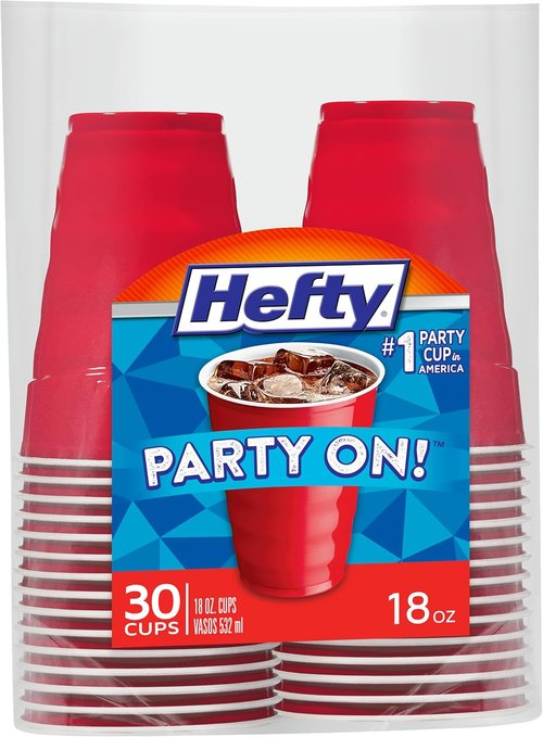 Hefty Party On Disposable Plastic Cups - 18 Oz Red | 30 Count for Easy Gripping & Durable Use
