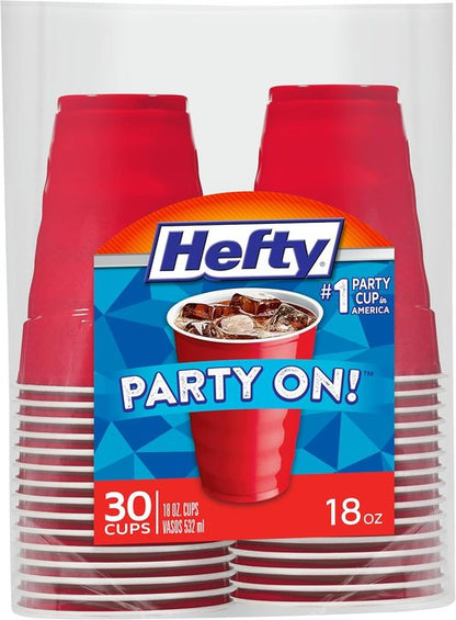 Hefty Party On Disposable Plastic Cups - 18 Oz Red | 30 Count for Easy Gripping & Durable Use