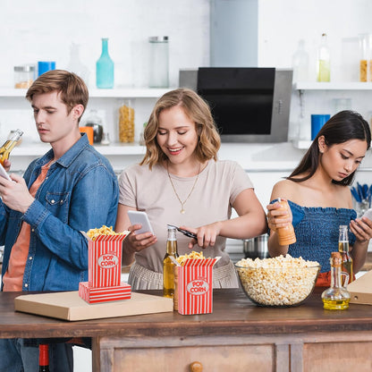 Xinnun 300 Pcs Disposable Popcorn Boxes - Oil Proof, Leak Proof, 1 oz Striped Containers | 6 x 4 x 2 Inch Red for Parties & Movie Nights