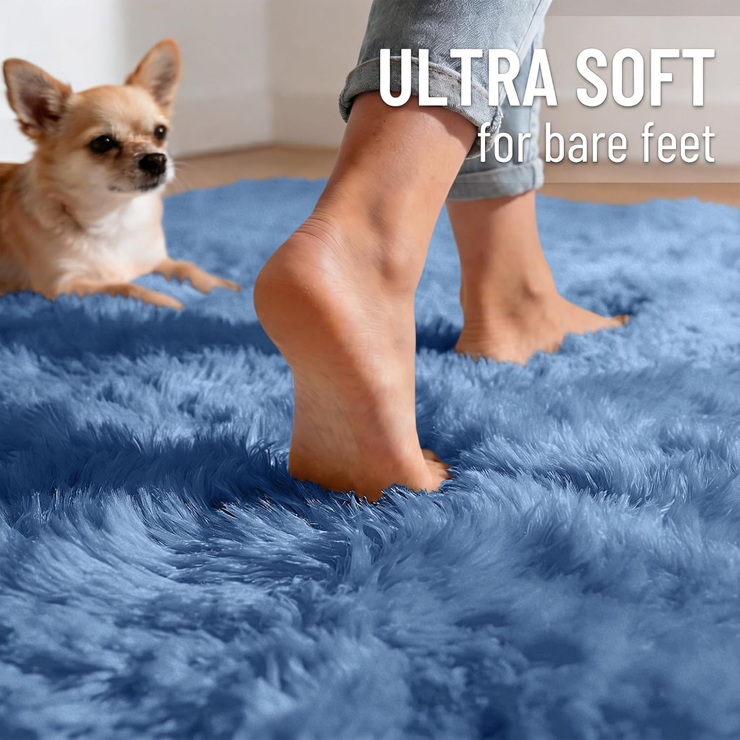 OLANLY Area Rug - Soft Fluffy Shaggy Design - Machine Washable 4x5.9 ft - Ideal for Living Room, Bedroom, Nursery, Blue