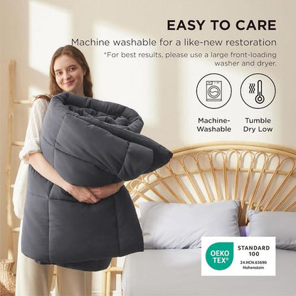 Bedsure Comforter Duvet Insert - All-Season Quilted Down Alternative Bedding, Grey, Full Size 86 x 82 Inches