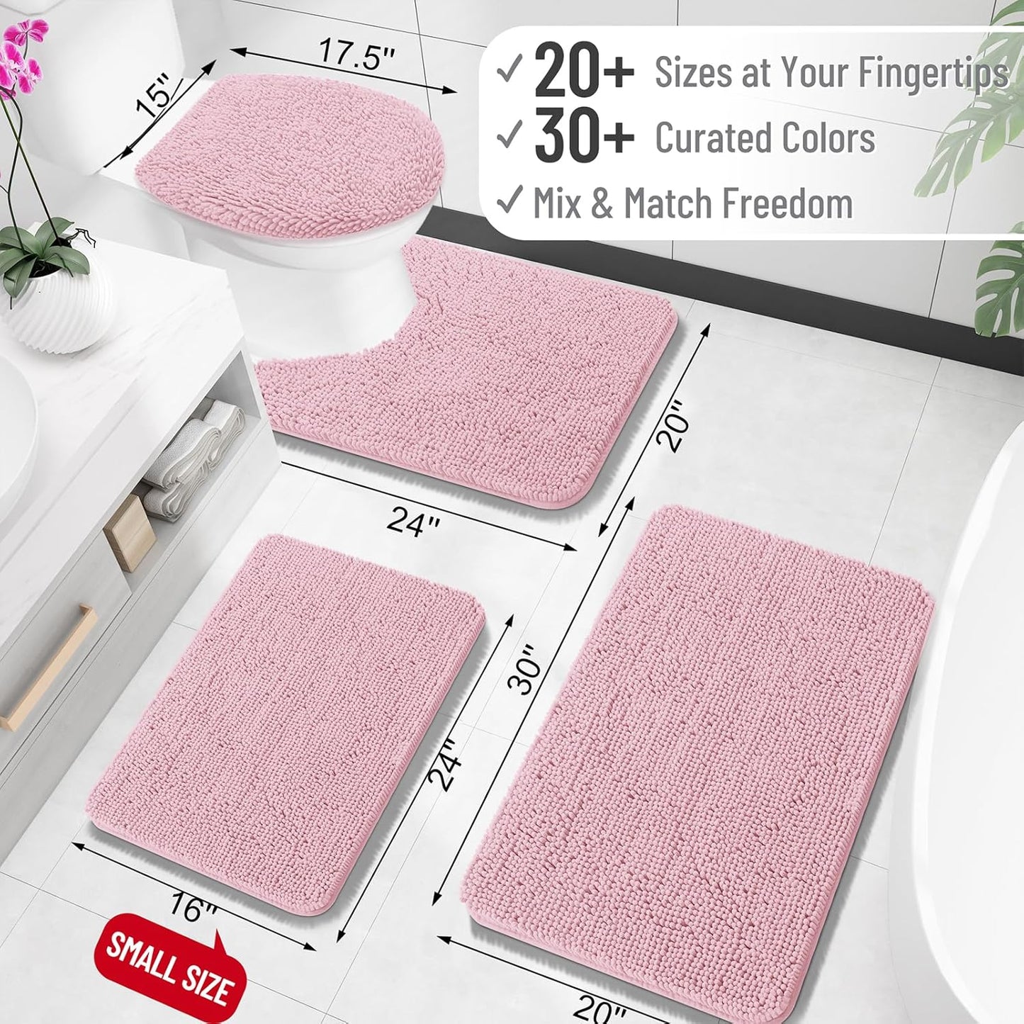 OLANLY Large Bath Rugs - Extra Soft Chenille with Quick-Dry Rubber Backing | 40x32 Dusty Rose