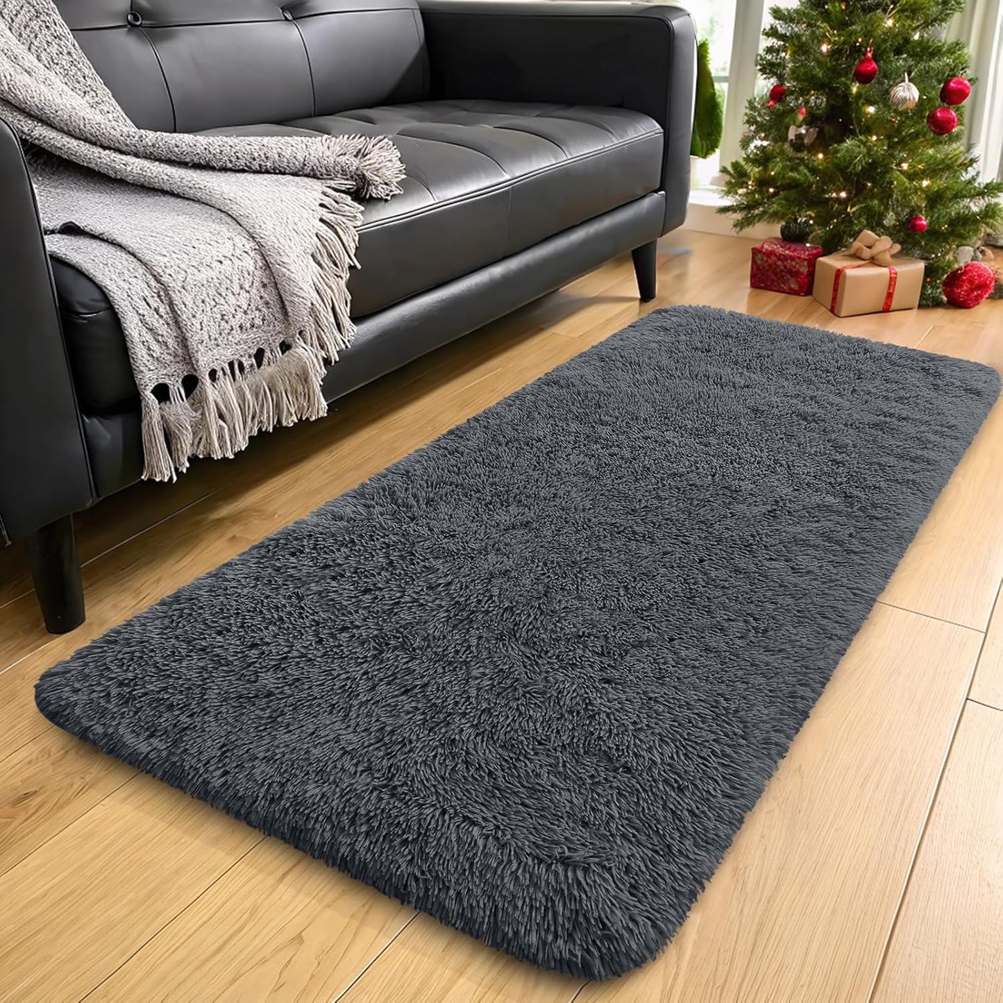 OLANLY 2x8 Machine Washable Runner Rug - Soft Fluffy Shaggy Design for Bedroom & Hallway | Grey