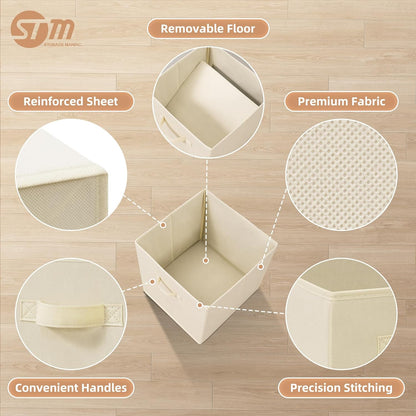 Storage Maniac Storage Cubes - 13-Inch Collapsible Fabric Bins with Handles | 6-Pack Beige for Easy Organization