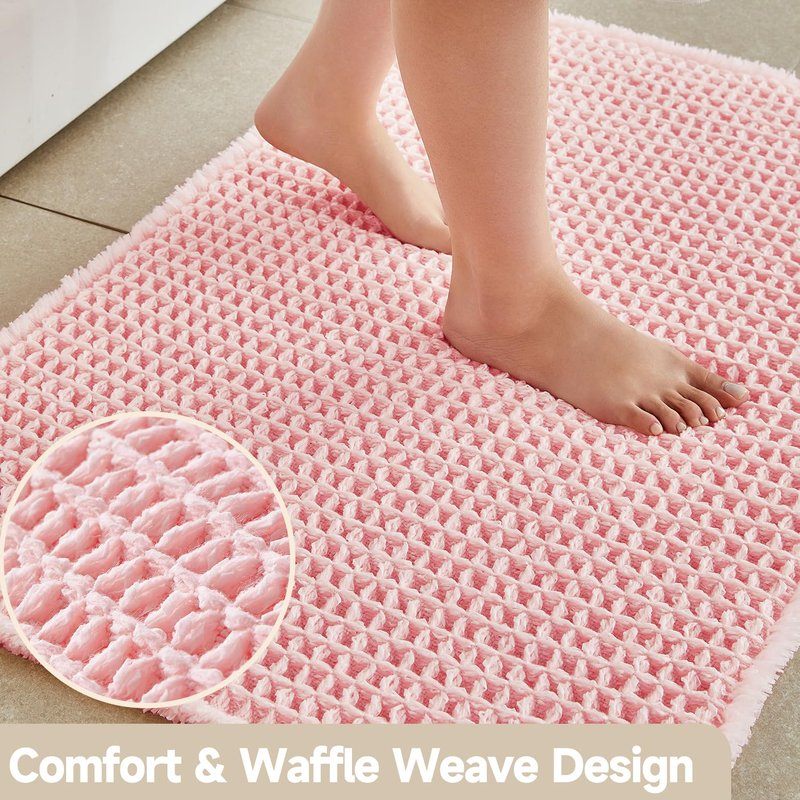 TYUU Light Peachy Pink Long Bathroom Rugs, Waffle Runner Rug Bathroom Non Slip Washable Quick Dry Cute Bath Mat Boho Farmhouse Bath Mat, 72"x24" Light Peachy Pink