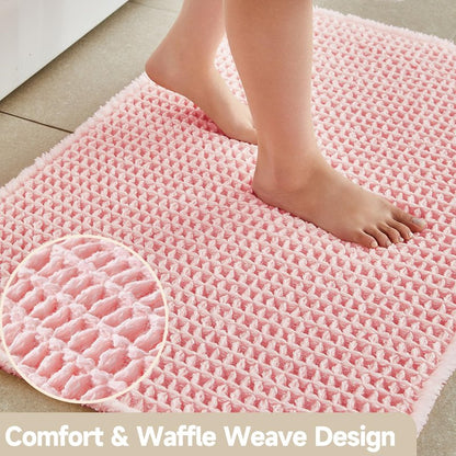 TYUU Light Peachy Pink Long Bathroom Rugs, Waffle Runner Rug Bathroom Non Slip Washable Quick Dry Cute Bath Mat Boho Farmhouse Bath Mat, 72"x24" Light Peachy Pink