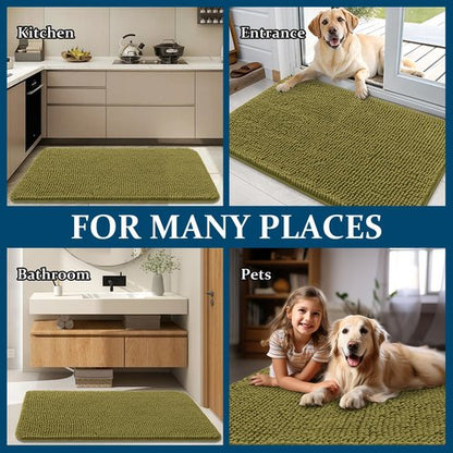OLANLY Dog Door Mat for Muddy Paws 45x27, Absorbs Moisture and Dirt, Absorbent Non-Slip Washable Doormat, Quick Dry Chenille Mud Mat, Entry Indoor Entryway Carpet for Inside Floor, Willow Green