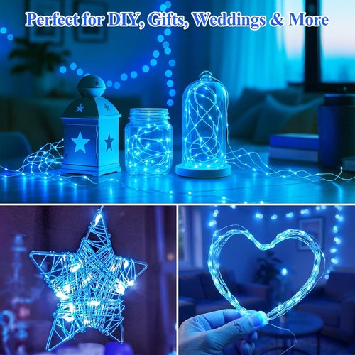 Lakumu Fairy Lights - 6-Pack Battery Operated 20 LED Waterproof Silver Wire String Lights | 7FT Blue for Mason Jars & Party Decor