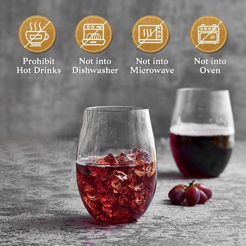 FOCUSLINE 20 Pack 16 Oz Plastic Wine Glasses, Stemless Plastic Wine Cups Heavy Duty, Unbreakable Disposable Wine Glasses for Wedding or Party