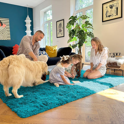 OLANLY Large Area Rug - Soft Fluffy Shaggy Indoor Carpet for Living Room & Bedroom | Teal 6x9 ft