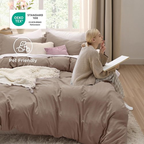 Bedsure Khaki Duvet Cover Set - Extra Soft Prewashed Cotton-Like Polyester | Twin/Twin XL, 2 Pieces