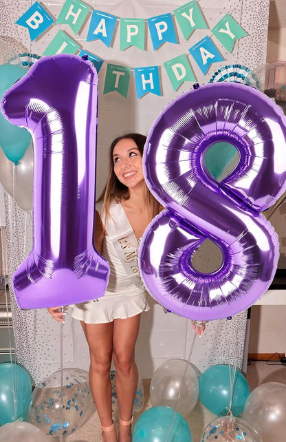 Number 18 Balloons - 40 Inch Purple Birthday Decorations for Celebrations | Perfect for Weddings, Graduations & Anniversaries