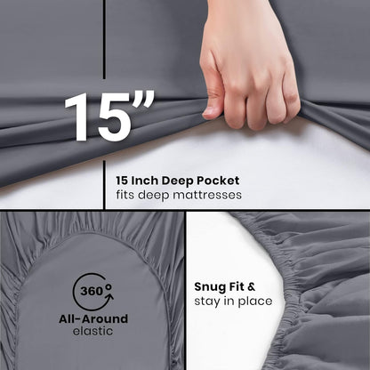 Utopia Bedding Queen Fitted Sheets - Soft Brushed Microfiber - Deep Pockets, Fade Resistant | 2-Pack, Grey