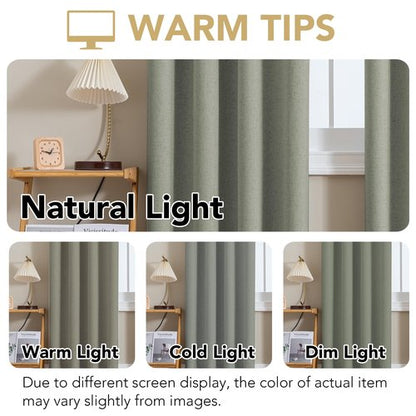 H.VERSAILTEX Linen Curtains 100% Blackout Curtains for Bedroom 54 inch Long Full Light Blocking Nature Linen Blended Window Curtains for Living Room Nickel Grommet (2 Panels, Heathered Dried Sage)
