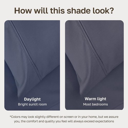 California Design Den Queen Size Bed Sheets Set - 100% Cotton, 400 TC, Smooth Sateen Finish, Deep Pockets - Indigo Dusty Blue