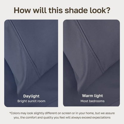 California Design Den Queen Size Bed Sheets Set - 100% Cotton, 400 TC, Smooth Sateen Finish, Deep Pockets - Indigo Dusty Blue