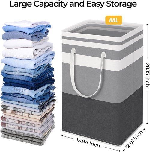 HomeHacks Large Waterproof Laundry Basket - Collapsible Freestanding Hamper with Extended Handles | Gradient Grey, 88L