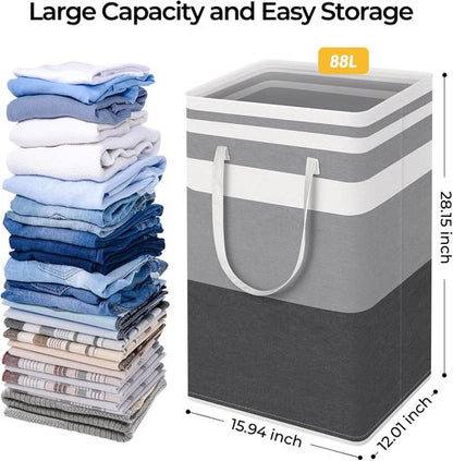 HomeHacks Large Waterproof Laundry Basket - Collapsible Freestanding Hamper with Extended Handles | Gradient Grey, 88L
