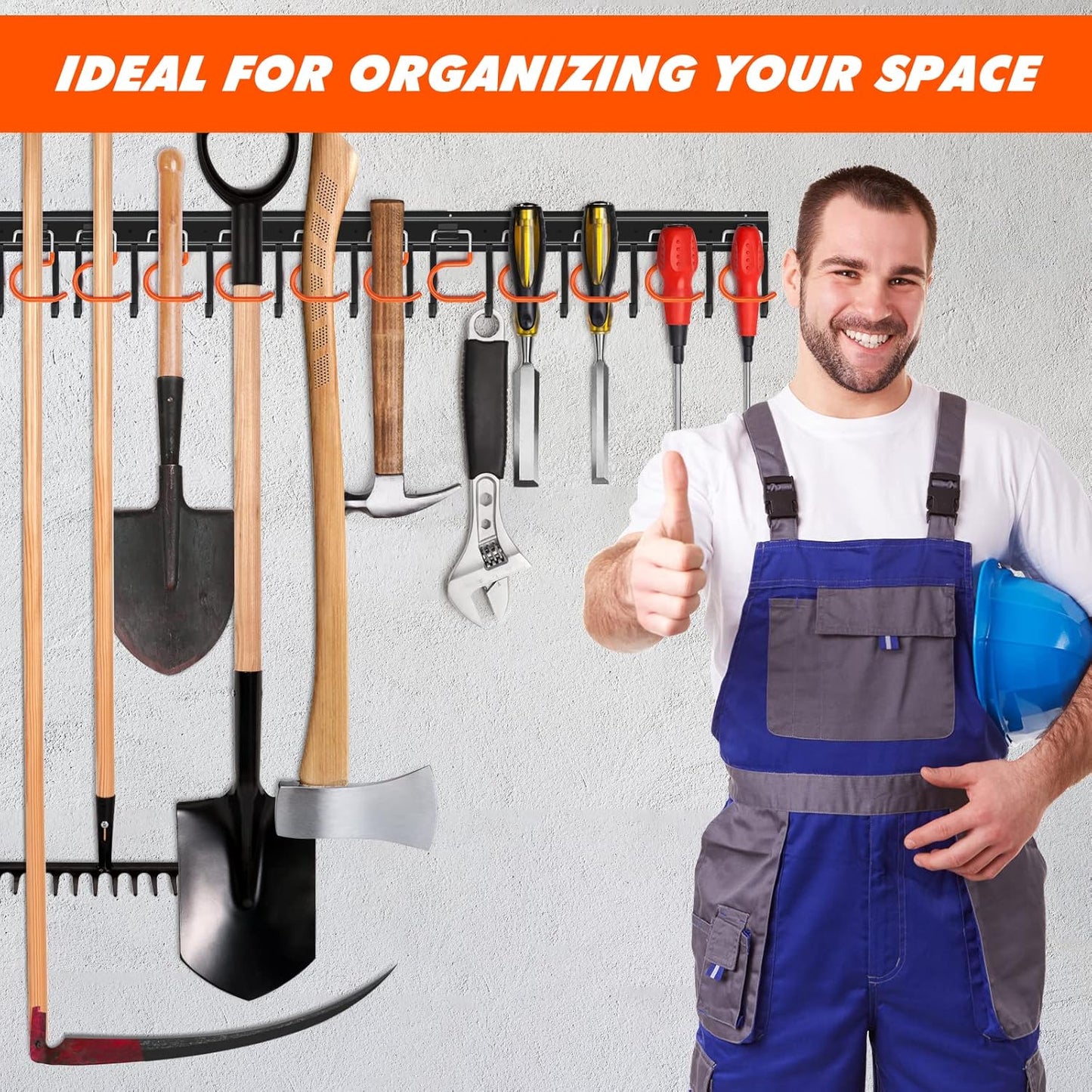 TVKB 34'' Metal Garden Tool Organizer - Wall-Mounted Storage with Hooks for Garage & Shed