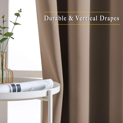 NICETOWN Blackout Draperies Curtains Panels - Window Treatment Thermal Insulated Solid Grommet Blackout Drapes for Bedroom (Set of 2, 52 by 45 Inch, Cappuccino)