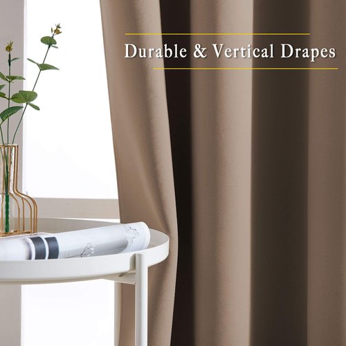 NICETOWN Insulated Blackout Curtains and Drapes - Microfiber Energy Saving Thermal Insulated Solid Grommet Blackout Draperies for Kitchen (1 Pair, 66 inches by 54 Inch, Cappuccino)