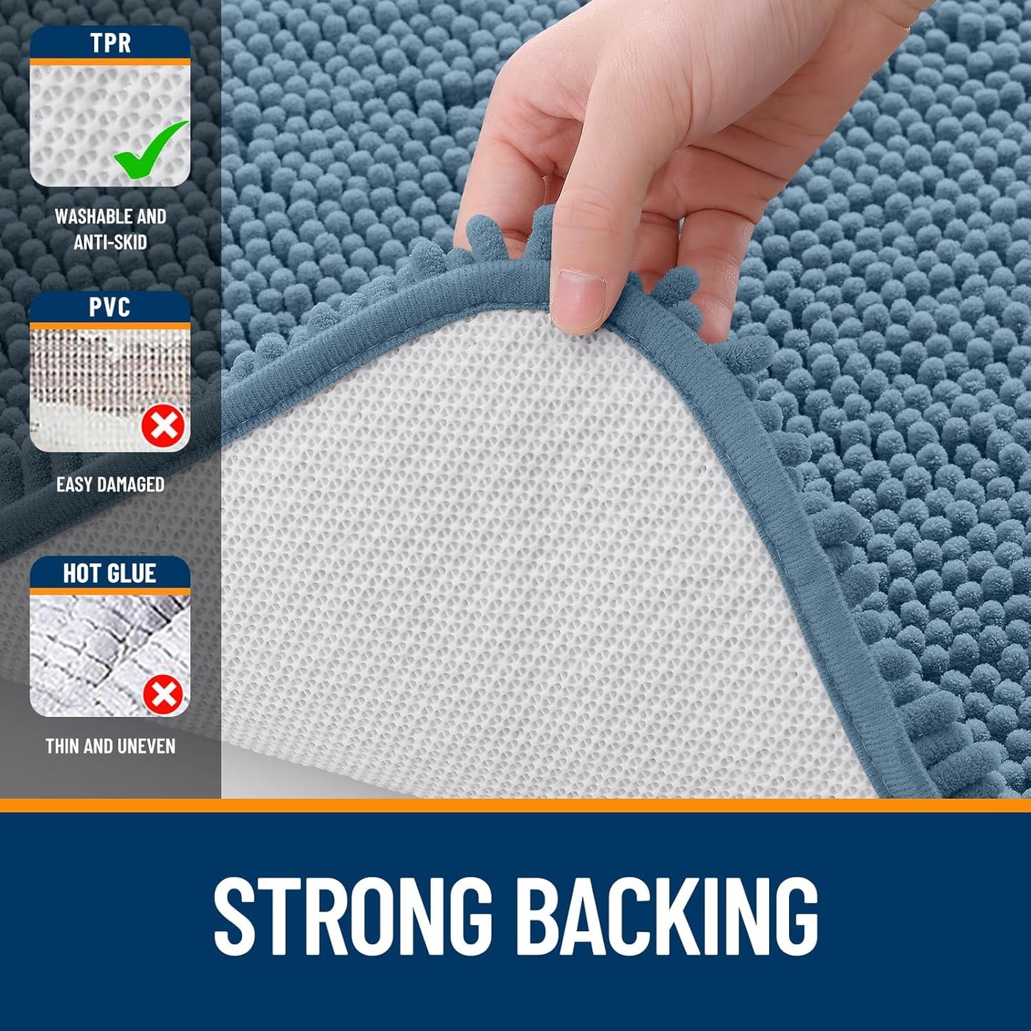 OLANLY Bathroom Runner Rugs - Soft Absorbent Chenille Bath Mats | Quick-Dry Rubber Backing, 59x24, Airy Blue