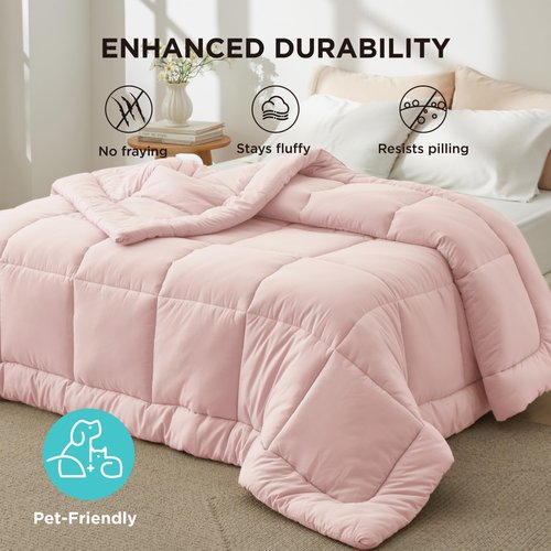 Bedsure Comforter Duvet Insert - Quilted Comforters King Size, All Season Duvet, GentleSoft Down Alternative Bedding, with 8 Tabs, Gifts for Women/Men, Pink, King 90 x 102 Inches