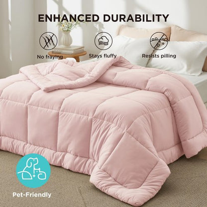 Bedsure Comforter Duvet Insert - Quilted Comforters King Size, All Season Duvet, GentleSoft Down Alternative Bedding, with 8 Tabs, Gifts for Women/Men, Pink, King 90 x 102 Inches