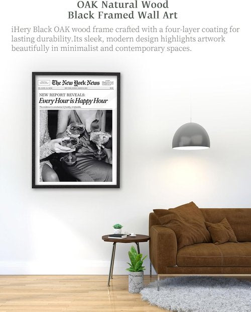 iHery Premium Framed Wall Art - Natural Black Oak 12x16in Retro Aesthetic Canvas Decor | Perfect for Girly Dorms & Living Rooms