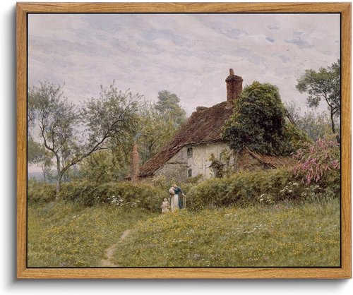 InSimSea Framed Canvas Wall Art - Vintage Landscape Decor of Old Cottages | Rustic 9"x11" Prints for Home