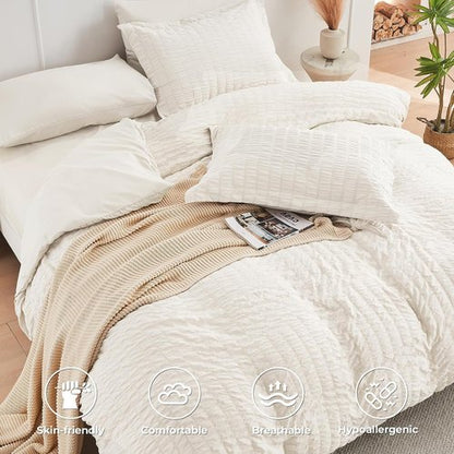 HYMOKEGE Ivory California King Comforter Set - 7-Piece All-Season Luxury Bedding Ensemble