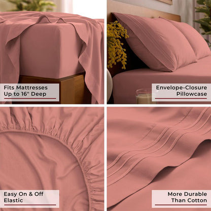 Mellanni Queen Sheets Set - 4 PC Iconic Collection Bedding - Hotel Luxury, Extra Soft, Cooling Bed Sheets - Wrinkle, Fade, Stain Resistant (Queen, Coral)