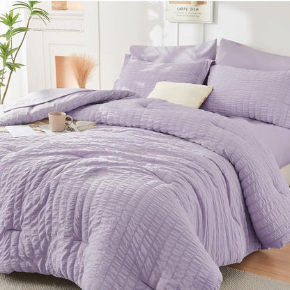 HYMOKEGE King Size Lavender Comforter Set - 7-Piece All-Season Luxury Bedding Set with Sheets & Pillowcases