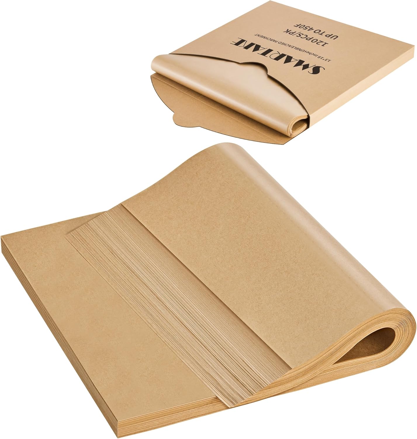 SMARTAKE Parchment Paper Sheets - 120 Pcs Pre-Cut, 13x18 Inch Non-Stick Baking Paper | Unbleached Natural Wood Pulp