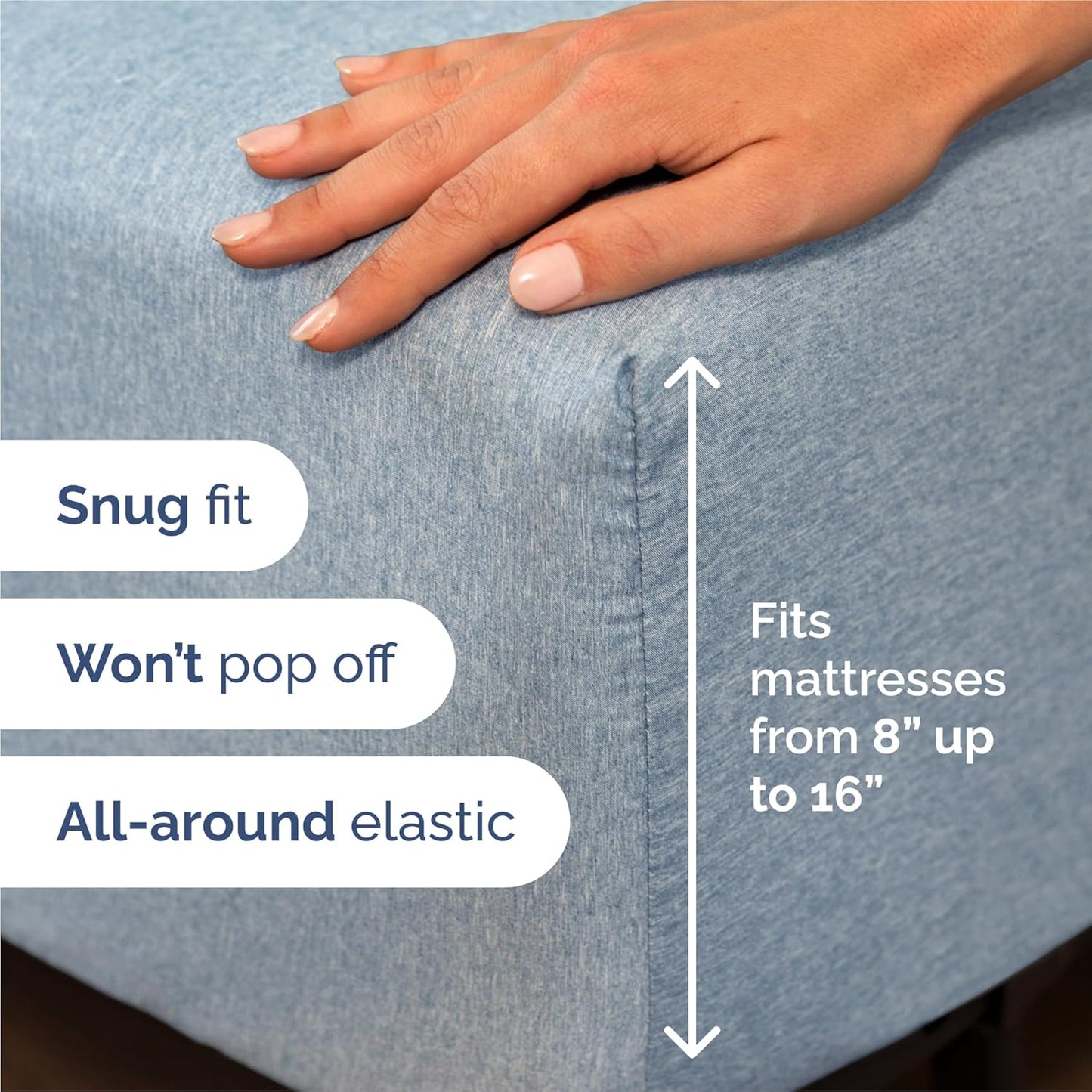 Split King Size Sheet Set by Regine Switzerland - Comfy, Breathable & Cooling Luxury Bedding - Deep Pockets, Wrinkle-Free - Blue Heathered