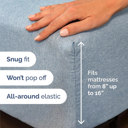 Split King Size Sheet Set by Regine Switzerland - Comfy, Breathable & Cooling Luxury Bedding - Deep Pockets, Wrinkle-Free - Blue Heathered