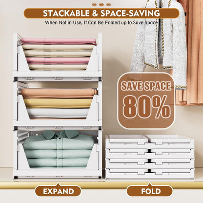 SNSLXH Stackable Closet Organizer Box - Multifunctional & Foldable Storage Basket for Home | Pink, 5 Pack