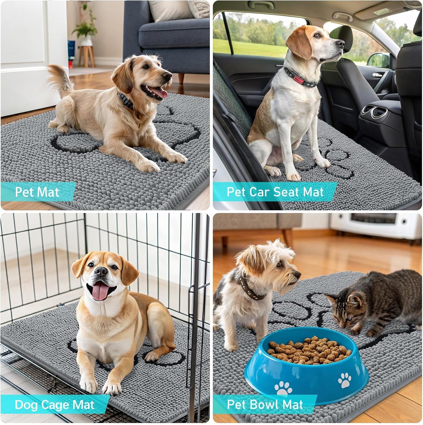 OLANLY Dog Door Mat - Absorbent Non-Slip Mud Mat for Paws | 59x20 Grey Chenille Design