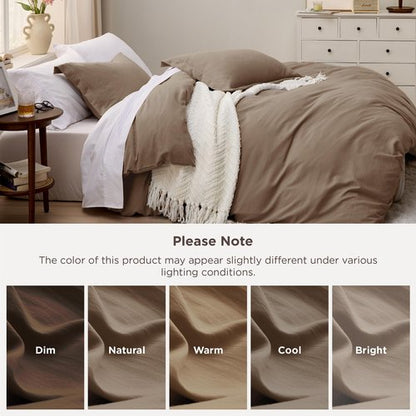 Bedsure Coffee Duvet Cover Queen Size - 3 Pieces Prewashed Cotton-Like Polyester Extra Soft Bedding Set, Includes 1 Duvet Cover 90x90 Inches with Zipper Closure & 2 Pillow Shams, No Comforter