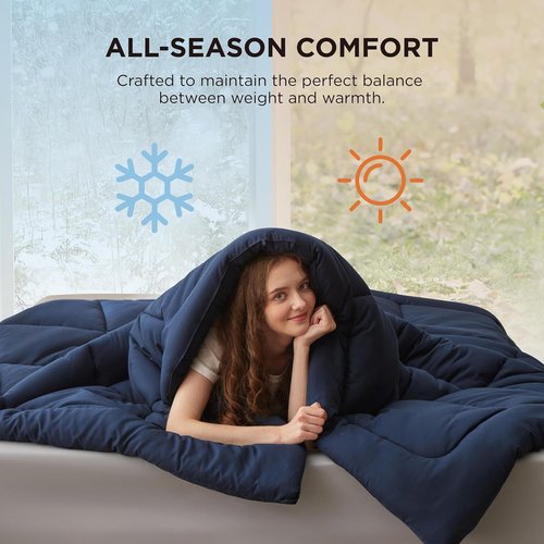 Bedsure Comforter Duvet Insert - All-Season King Size Quilted Down Alternative Bedding, Navy Blue 90 x 102 Inches
