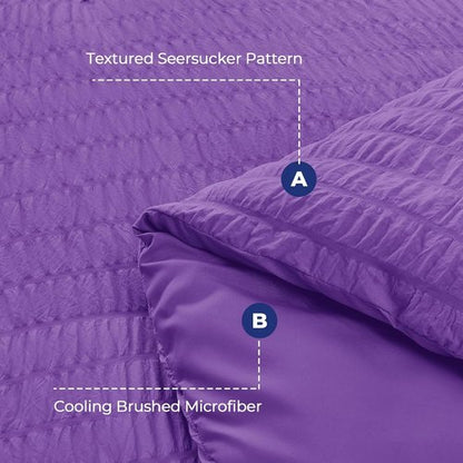 HYMOKEGE Comforter Set - Luxury 7-Piece Bedding Set in Bright Purple | All-Season Seersucker Design