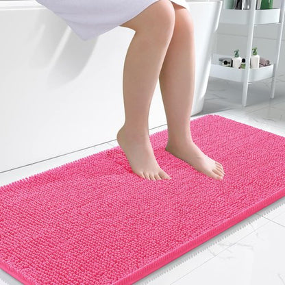 OLANLY Bathroom Rugs 45x27, Extra Soft Absorbent Chenille Bath Rugs, Rubber Backing Quick Dry, Machine Washable Bath Mats for Bathroom Floor, Tub and Shower, Home Decor Accessories, Hot Pink