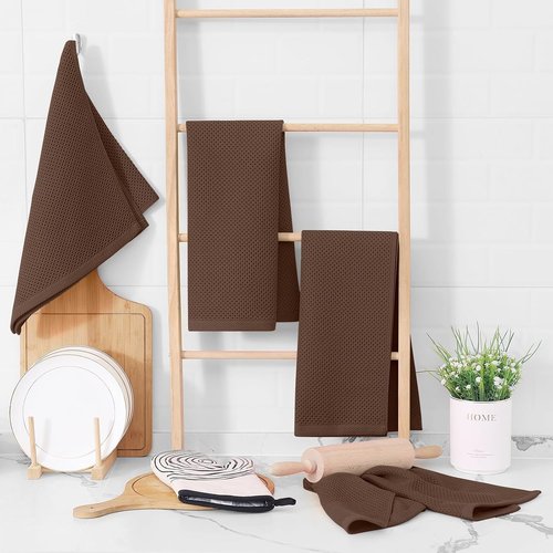 Homaxy Kitchen Dish Towels - Ultra Soft 100% Cotton Waffle Weave | Quick Drying, 13 x 28 Inches, 8-Pack, Coffee
