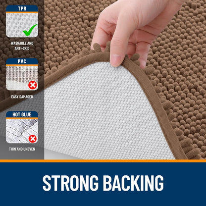 OLANLY Large Bath Rugs - Extra Soft Chenille, Quick Dry & Machine Washable | Mocha 47x32