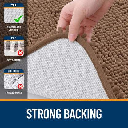 OLANLY Bathroom Rugs 40x24, Extra Soft Absorbent Chenille Bath Rugs, Rubber Backing Quick Dry, Machine Washable Bath Mats for Bathroom Floor, Tub and Shower, Home Decor Accessories, Mocha