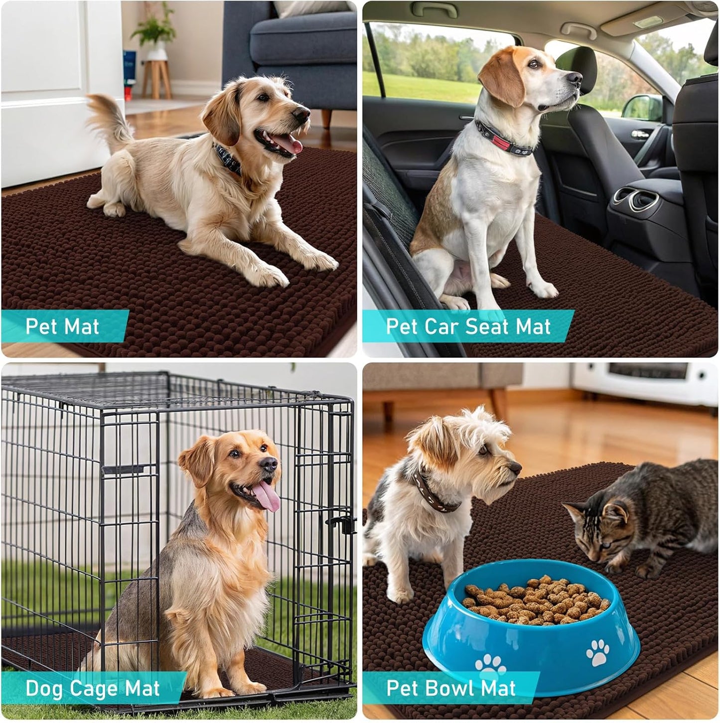 OLANLY Dog Door Mat - Absorbent Non-Slip Chenille Mat for Muddy Paws | 48x30 Inches, Brown